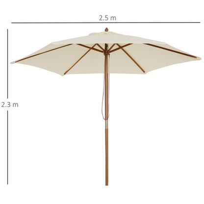 Outsunny 2.5m Wood Garden Parasol Sun Shade Patio Outdoor Wooden Umbrella Canopy Cream White