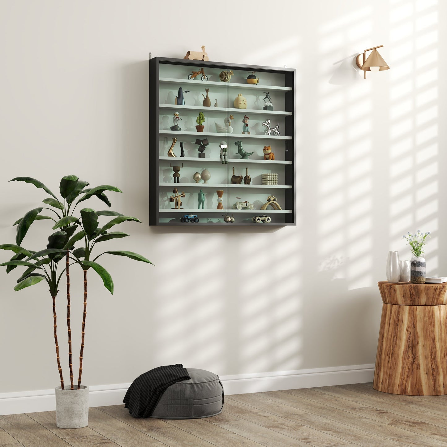 HOMCOM Six Shelf Display Cabinet, with Glass Doors - Black and White