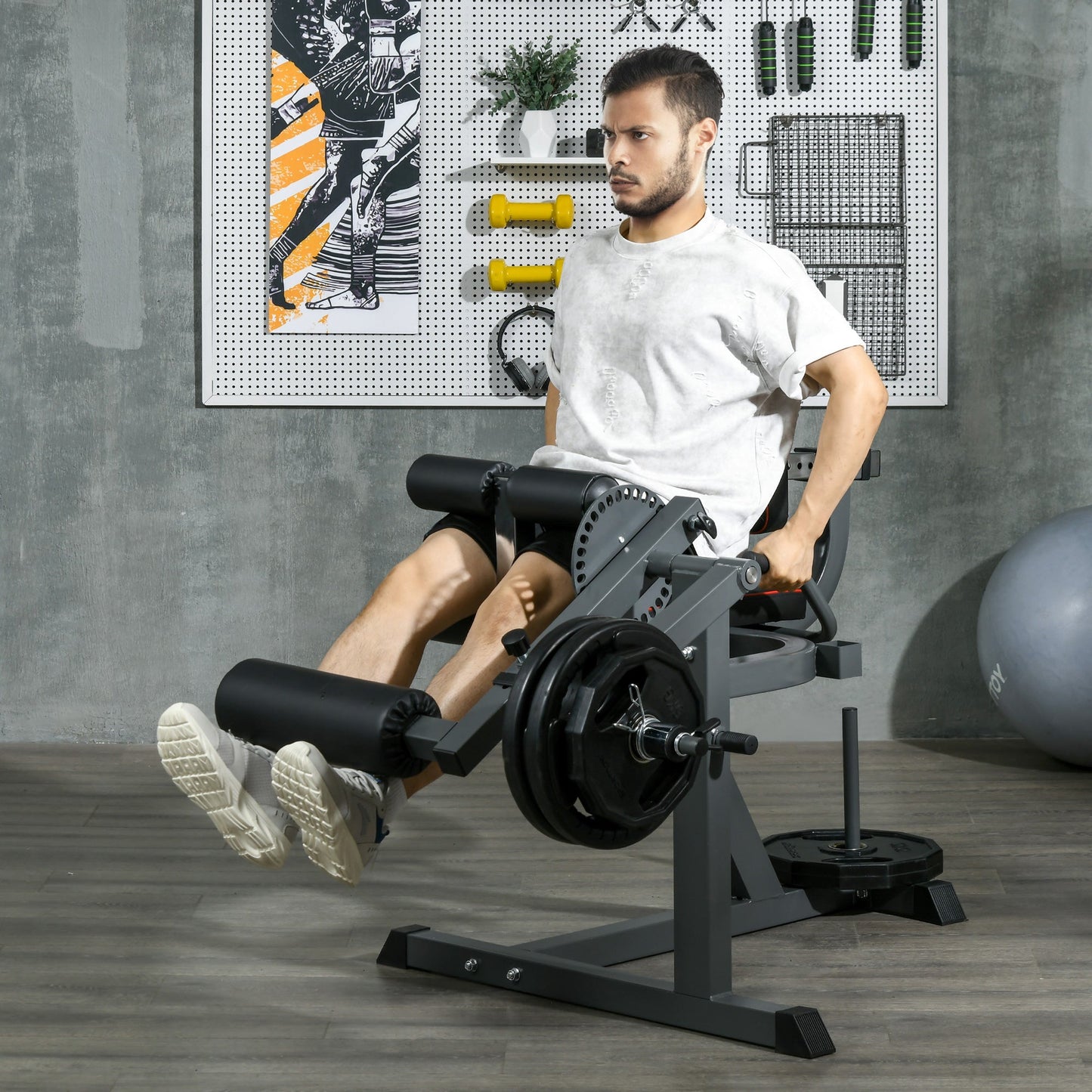 SPORTNOW Seated Leg Extension Machine, Adjustable Leg Raise Machine and Curl Machine with Plate Loaded for Hip, Thigh, Lower Body Workout