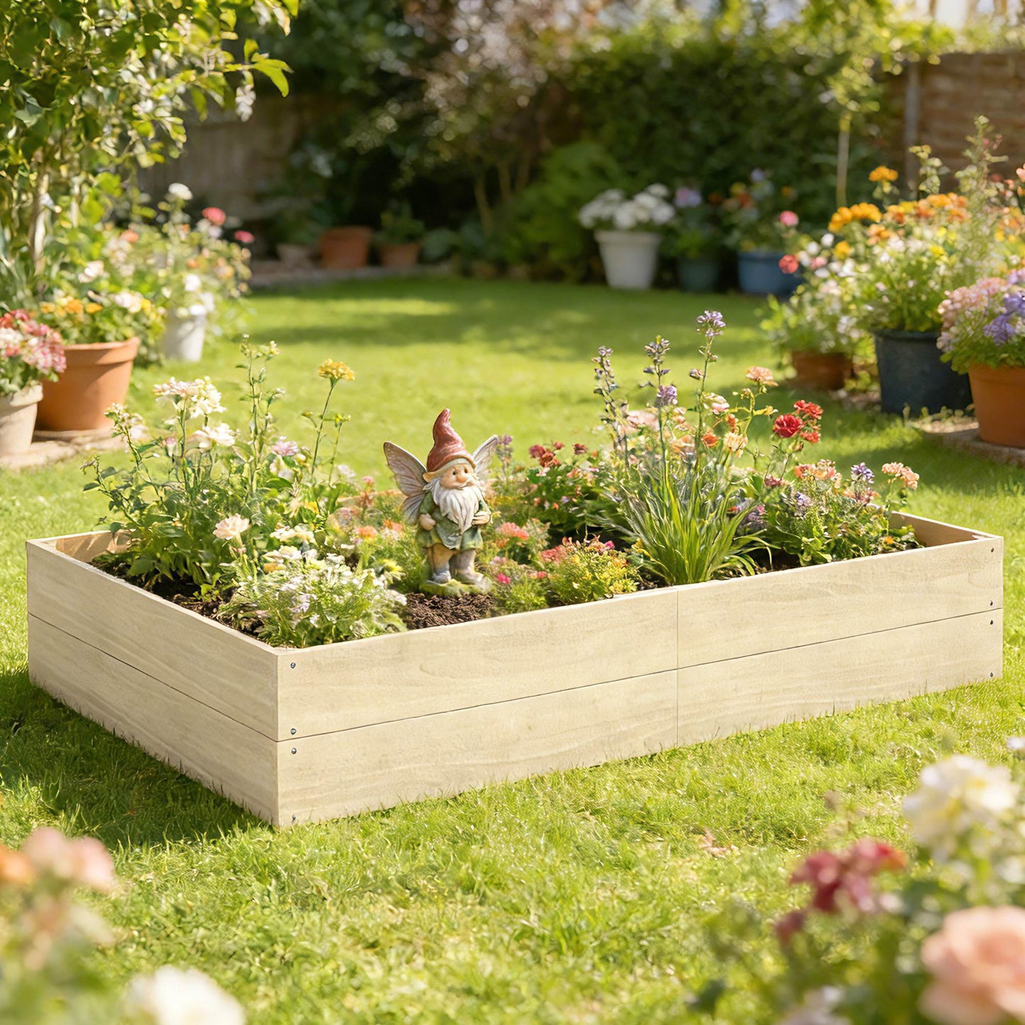 Outsunny Wooden Raised Bed for Garden, 620L Extra Large Raised Garden Bed with Open Bottom, Outdoor Elevated Planter Box