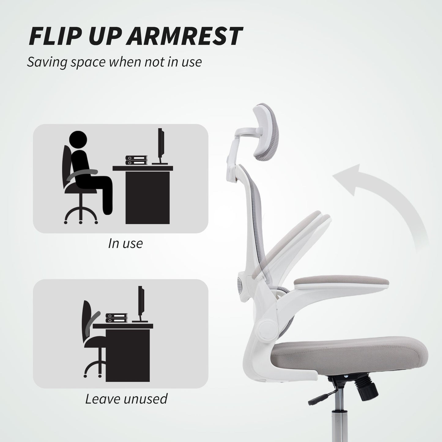 HOMCOM Mesh Back Office Chair, with Lumbar Support - Grey