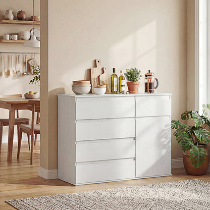 HOMCOM Modern Chest Of Drawers, 5 Drawer Dresser with Adjustable Shelf, Soft-Close Door, White