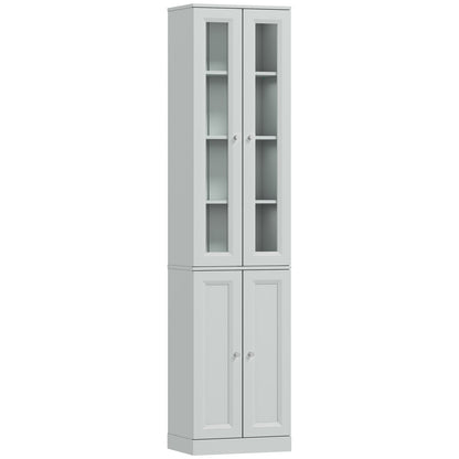HOMCOM Tall Bathroom Storage Cabinet, 6-Tier Slim Bathroom Cabinet with Adjustable Shelf, 4 Soft-Close Doors, Dusty Blue