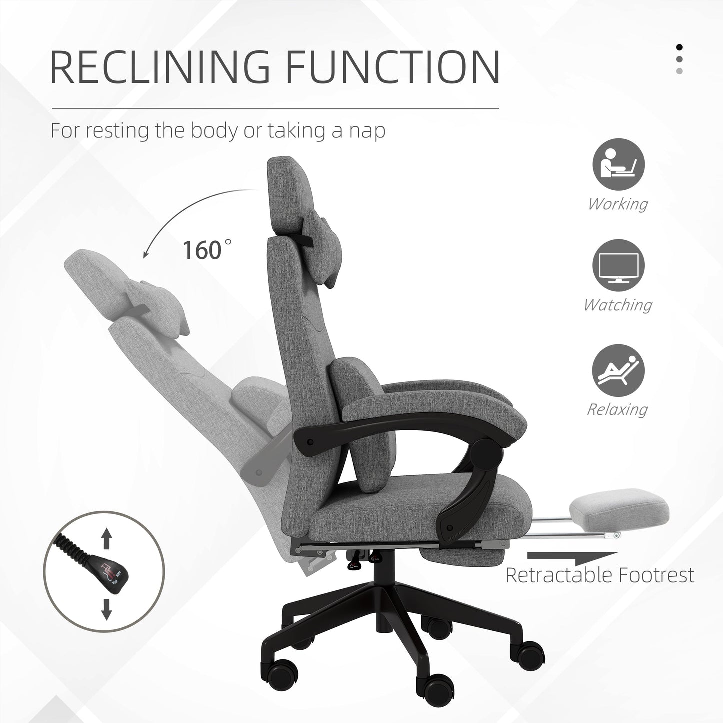 Vinsetto Linen-Look Office Chair, with 160\'c2\'b0 Reclining Back and Footrest - Grey
