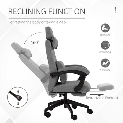 Vinsetto Linen-Look Office Chair, with 160\'c2\'b0 Reclining Back and Footrest - Grey