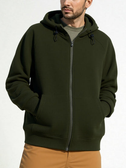 Solid Color Full Zipper Hooded Jacket Men's Sweater