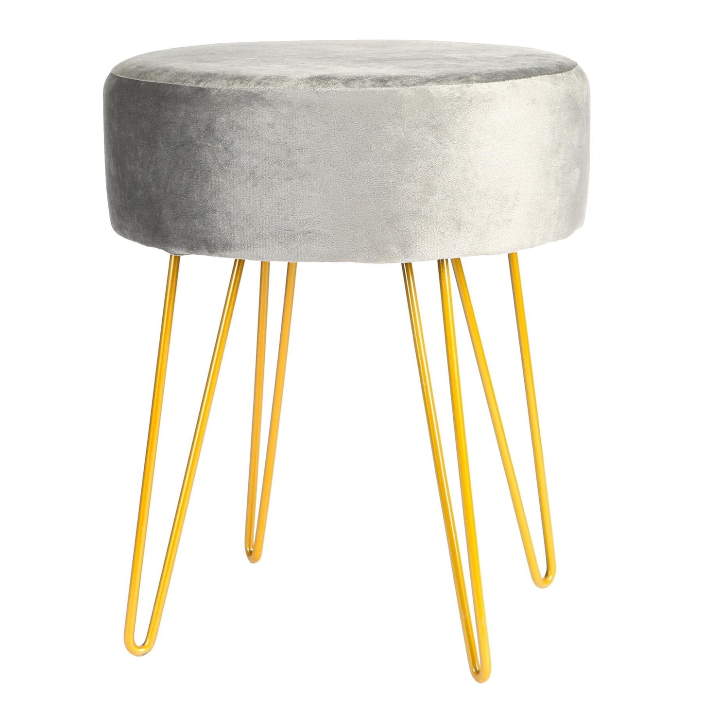 Grey Round Velvet Footstool