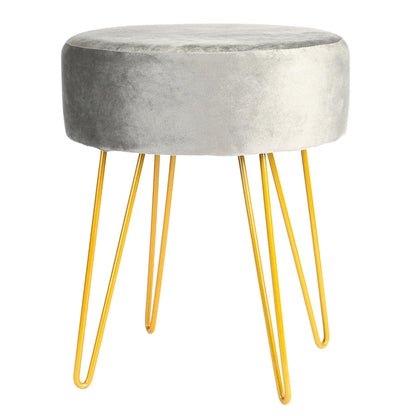 Grey Round Velvet Footstool