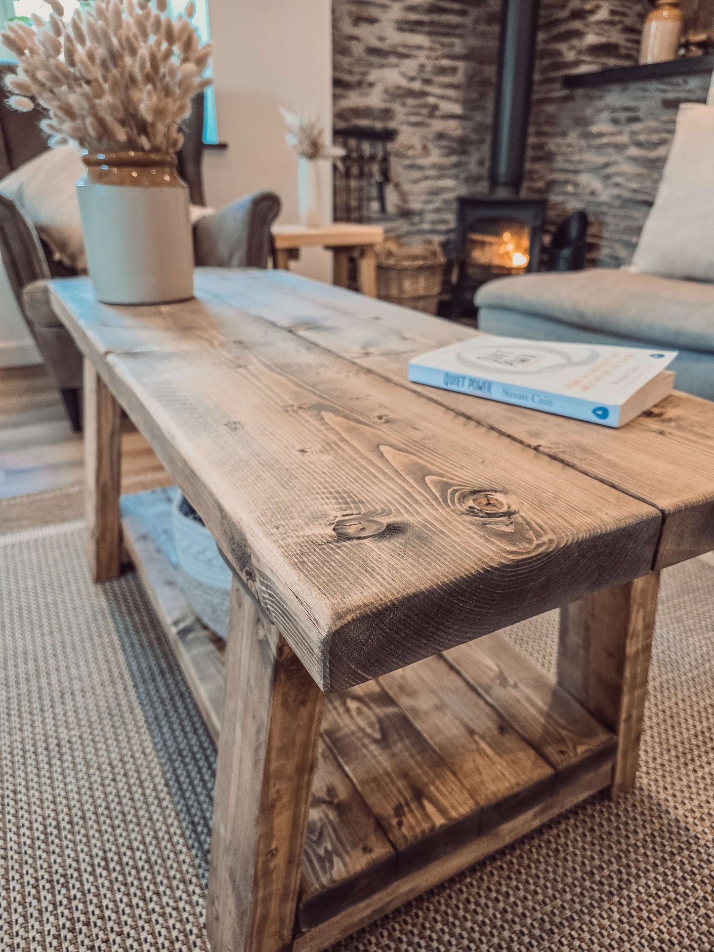 CARA Rustic Wooden Coffee Table With Shelf