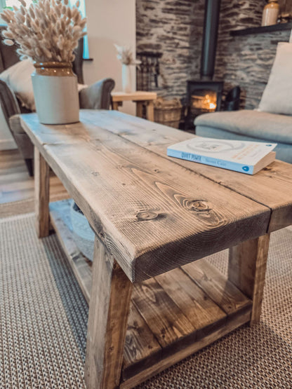 CARA Rustic Wooden Coffee Table With Shelf