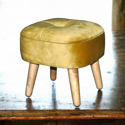 AcaciaHome Stylish & Durable Living Velvet Ottoman Footstool with Lift-Up Storage, Round Design, Traditional Pattern, Comfortable Medium Firmness for Living Room, Office or Lounge (Yellow, Round)