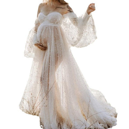 Sequined Off-Shoulder Mesh Patchwork Maxi Dress