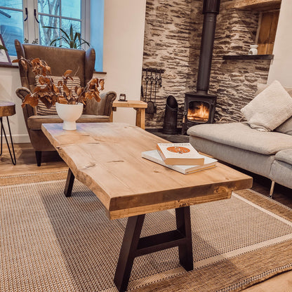 VELA Live / Waney Edge Coffee Table With Metal A Frame Legs