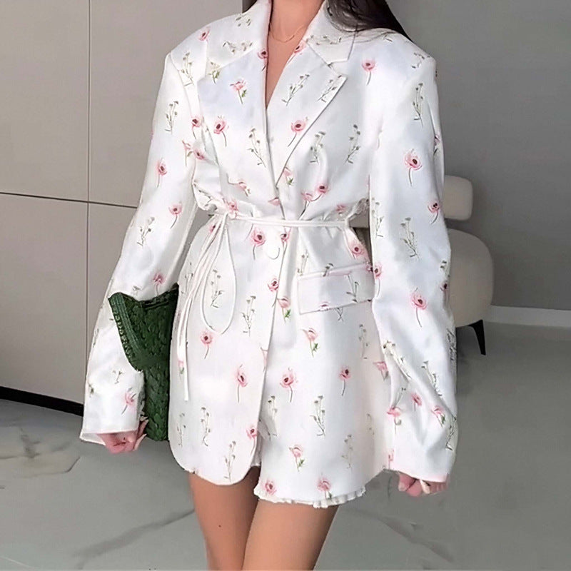 Collar Lace-up Waist-tight Suit Jacket