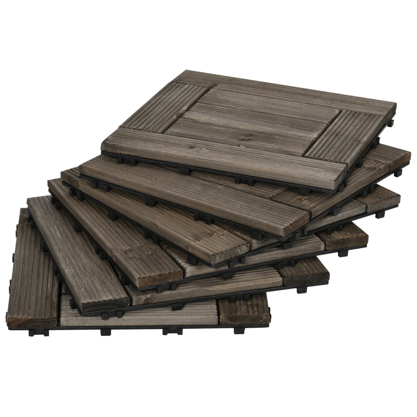 Outsunny 27 Pcs Wooden Interlocking Decking Tiles, 30 x 30 cm Outdoor Flooring Tiles, 2.5\'e3\'8e\'a1 per Pack, for Patio, Balcony, Terrace, Hot Tub, Charcoal Grey