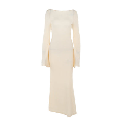 See-through Backless Long Sleeves Dress Women
