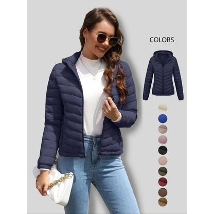 Women's Solid-Color Zippered Hooded Winter Coat Jacket Casual