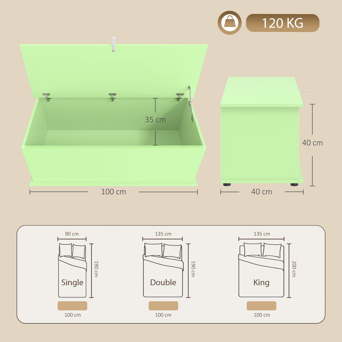 HOMCOM 114L Large Storage Chest, Green Bench Trunk with Safety Hinge for Bedroom, Living Room & Entryway