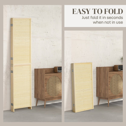 HOMCOM Room Divider, Freestanding Privacy Screen, 4 Panel Folding, 180 x 180cm, Natural