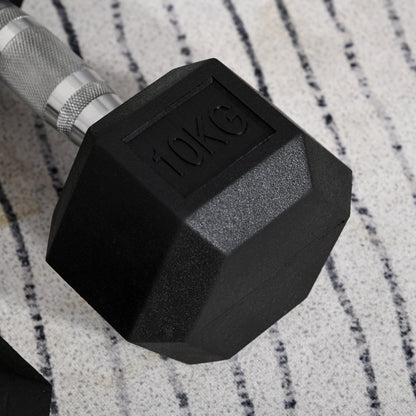 HOMCOM 2x10kg Hex Dumbbells Set Rubber Dumbbells Weight Lifting Equipment Fitness Home Gym