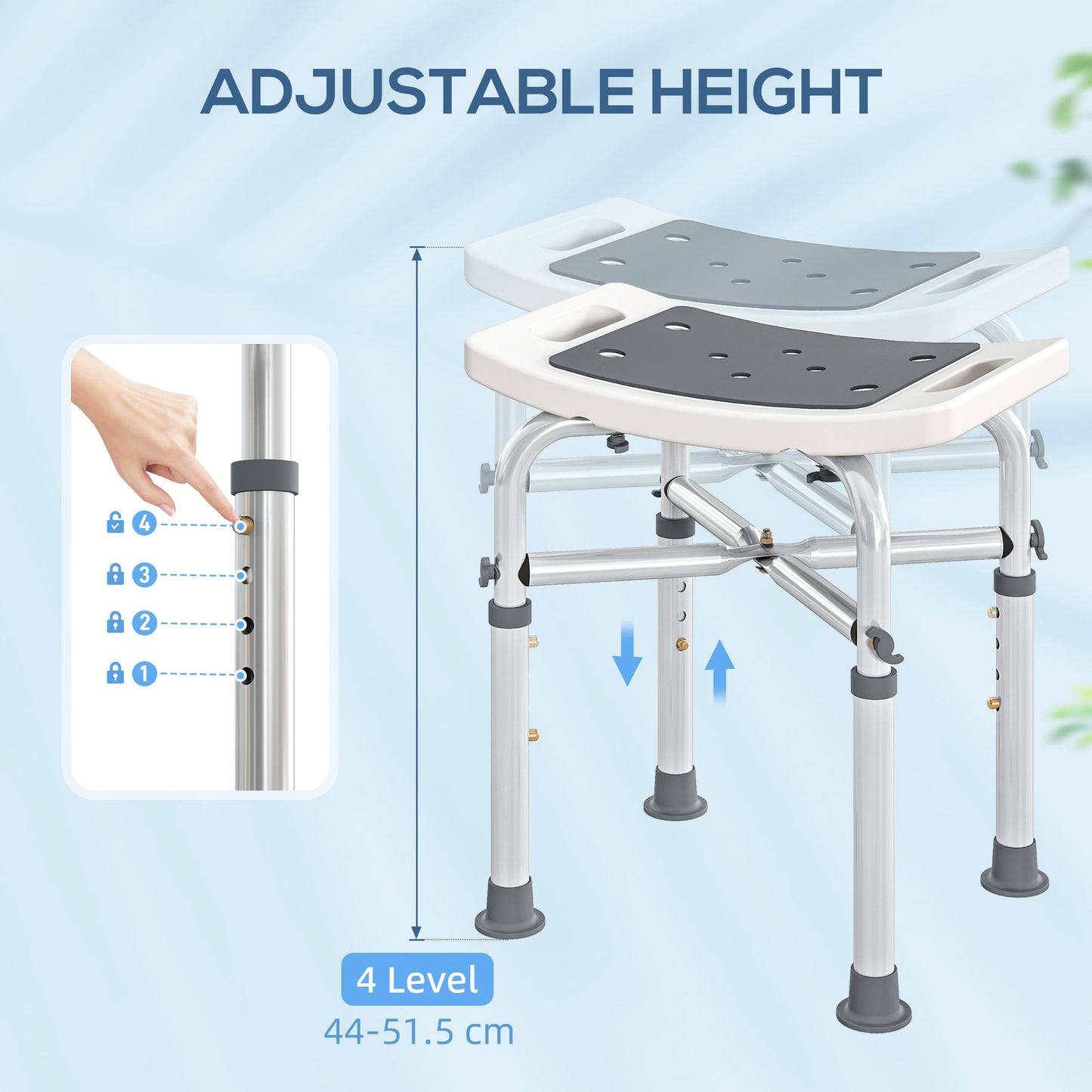HOMCOM 44-51.5cm Aluminium Frame Shower/Bath Stool - Grey