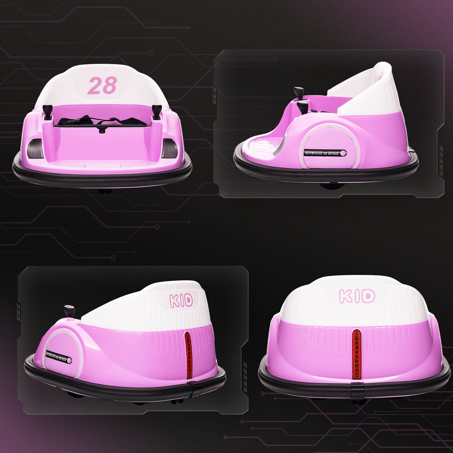 AIYAPLAY 360\'c2\'b0 Rotation Kids Bumper Car, 12V Waltz Car with Remote Control, Dual Joystick, Music, Lights, Pink