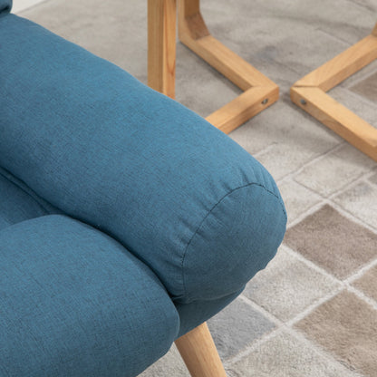 HOMCOM Armchair with Footstool, 180\'c2\'b0 Recliner with Ottoman, Accent Chair and Footstool with 3-Position Adjustable Backrest and Wooden Legs for Living Room, Blue
