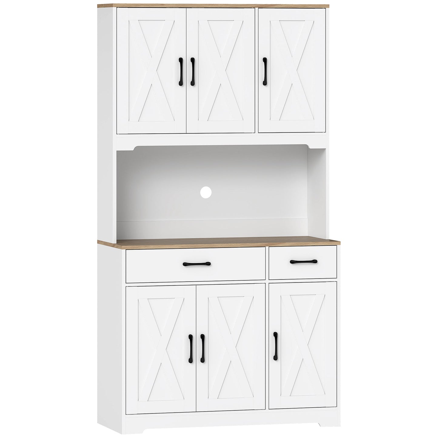 HOMCOM 175 cm Tall Kitchen Pantry Cabinet with Microwave Stand, Freestanding Pantry Cupboard, White