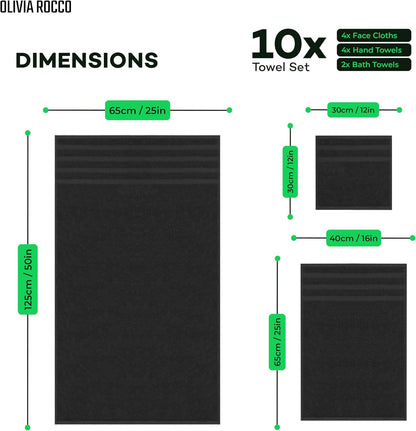 10 Piece Monaco Luxury Egyptian Cotton Towel Set 500 GSM with 4 Face Towels 4 Hand Towels 2 Bath Towels for Bathroom by OLIVIA ROCCO