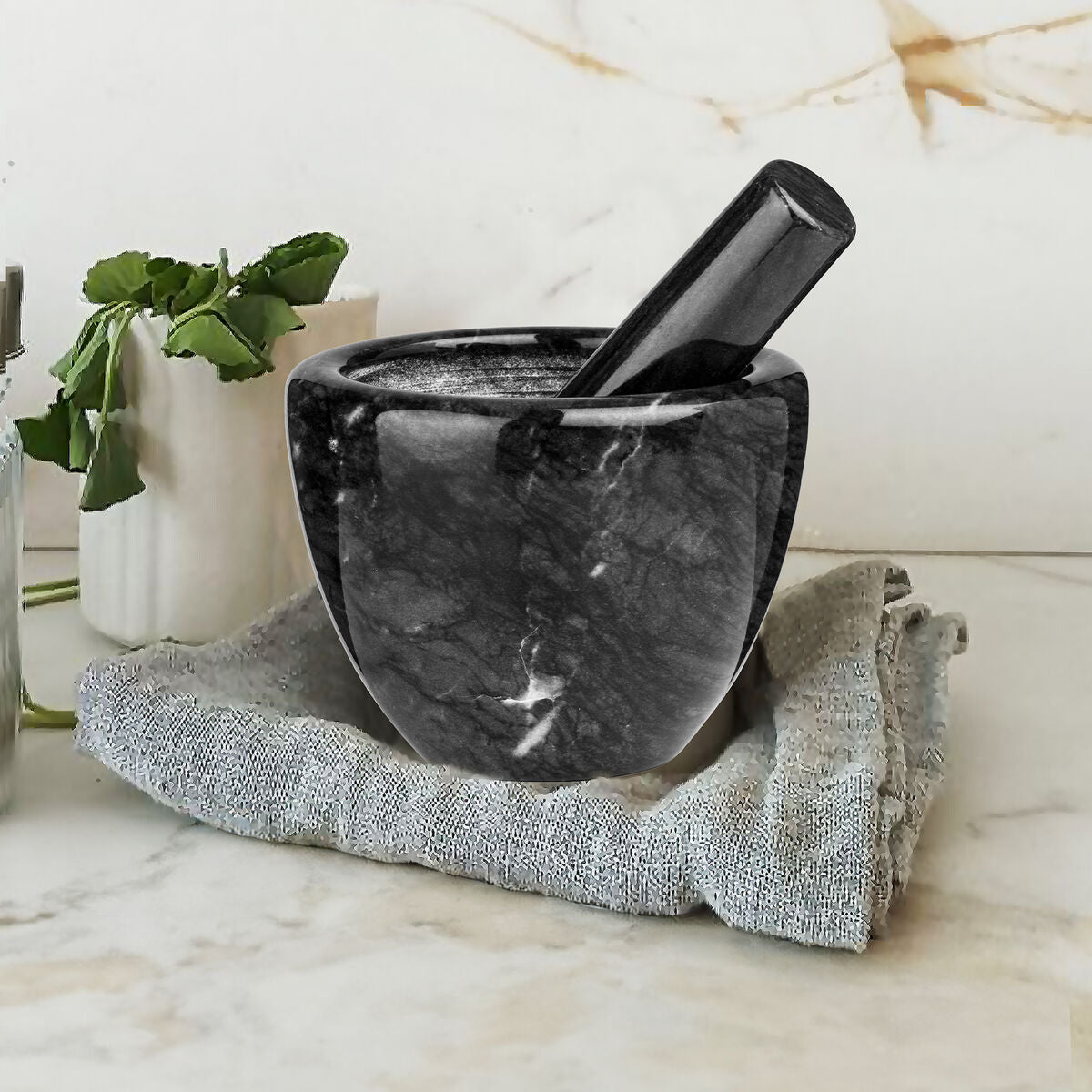 Marmore Black Marble Plain Mortar And Pestle