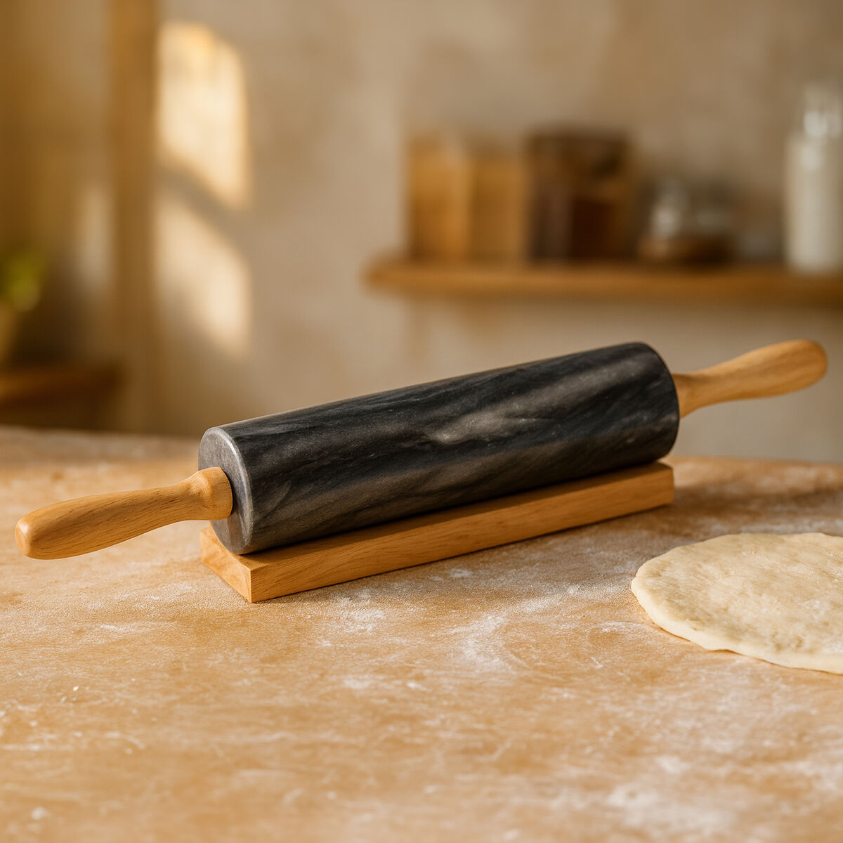 Black Marble Rolling Pin with Wooden Handles | Marmore