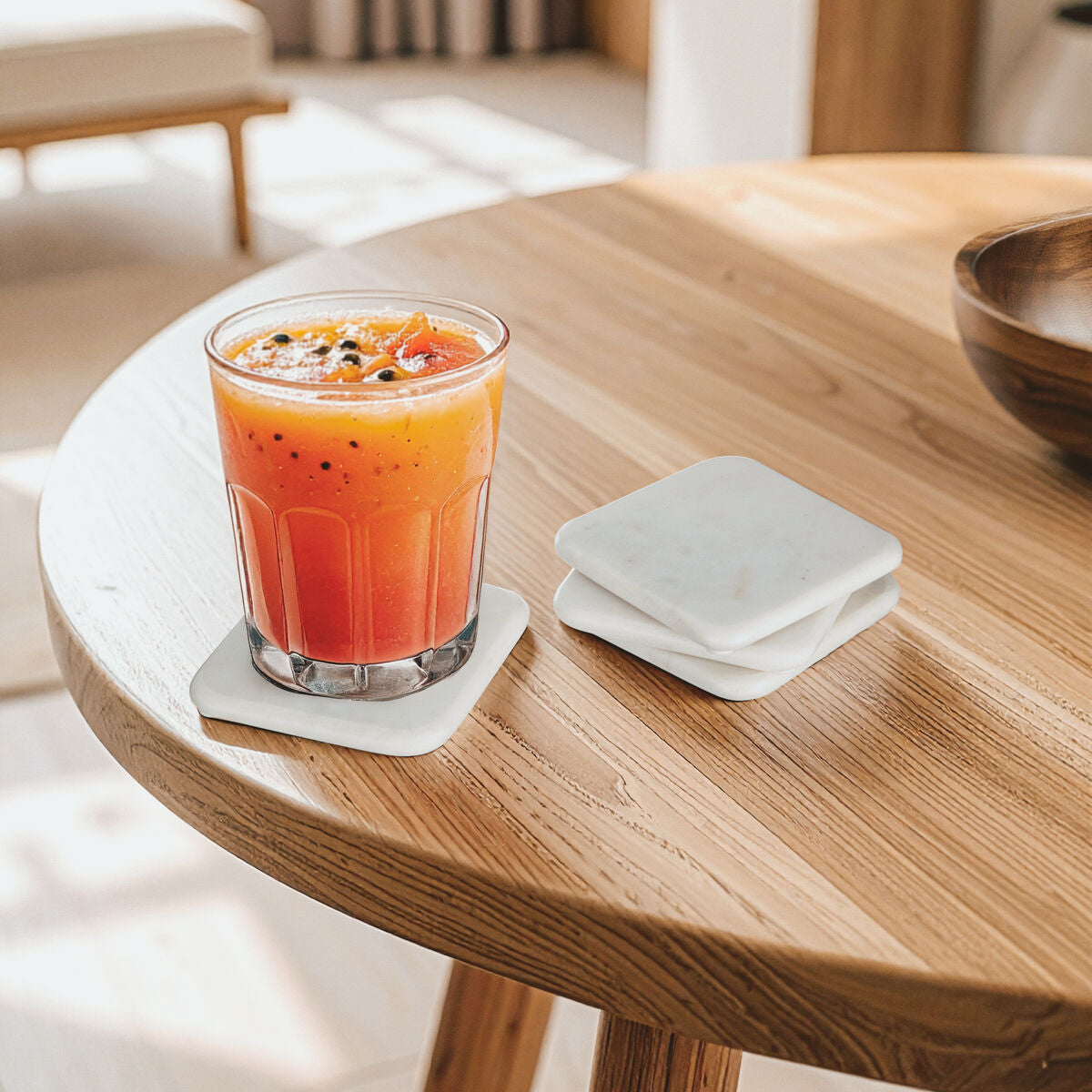 Set of 4 Off White Square Marble Coasters | Kindia