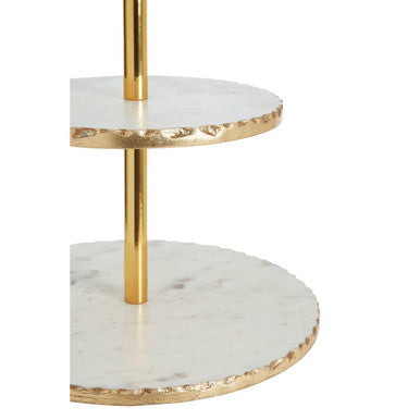Empire 2 Tier White Marble And Gold Finish Cake Stand