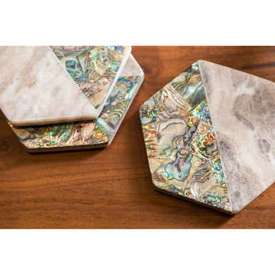 Imogen Set Of 4 Beige Marble And Paua Shell Coasters