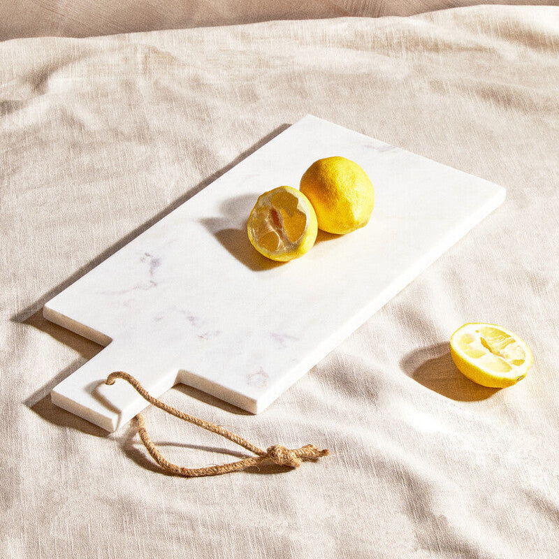 Kindia Rectangular White Marble Paddle Chopping and Serving Board