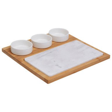 Monzaro 5 Piece White Marble And Ceramic Serving Board