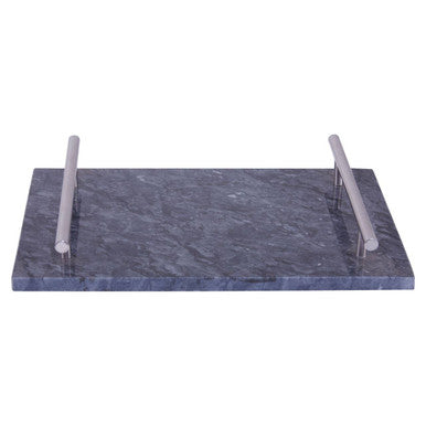 Marmore Black Marble Serving Board With Silver Handles