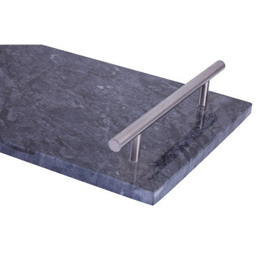 Marmore Black Marble Serving Board With Silver Handles