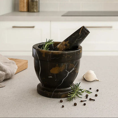 Marmore Black And Gold Marble Mortar And Pestle
