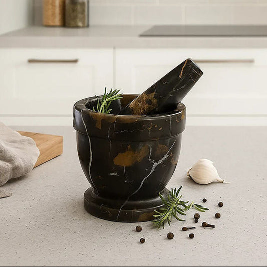 Marmore Black And Gold Marble Mortar And Pestle