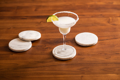 Kindia Set Of 4 White Marble Round Coasters