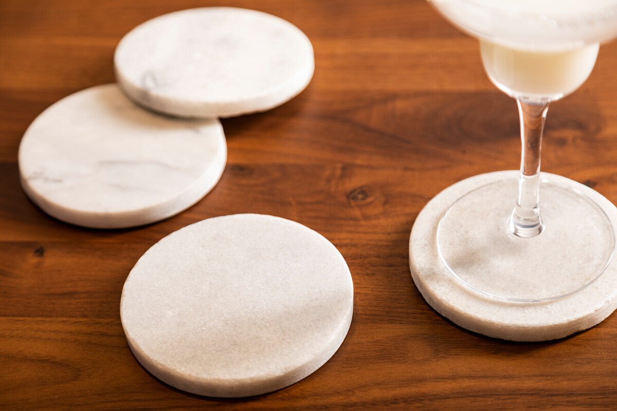Kindia Set Of 4 White Marble Round Coasters