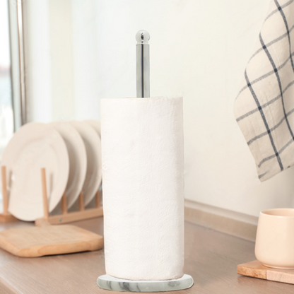 Delphine Chrome Kitchen Roll Holder with Marble Base