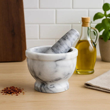 Salerno Grey Marble Mortar And Pestle With Rim