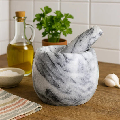 Salerno Grey Marble Clean Sided Mortar And Pestle
