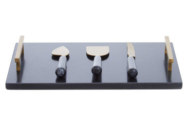 Marina Black And Gold Cheese Board And Knife Set