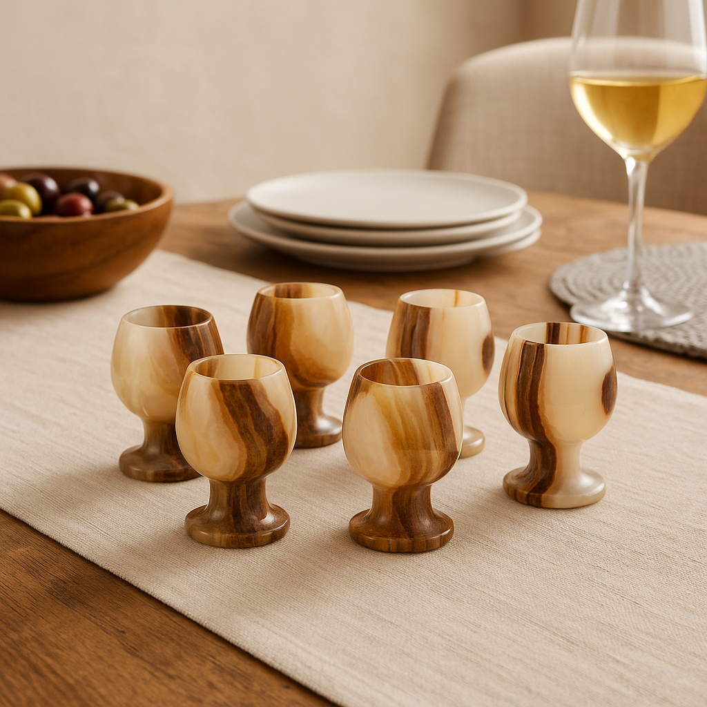Marmore Set Of Six Onyx Shot Or Liqueur Glasses
