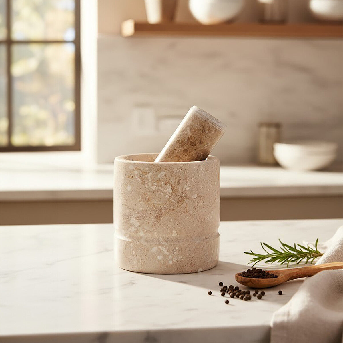 Marmore Cream Marble Mortar And Pestle