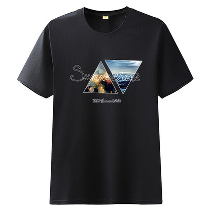 Loose trend half-sleeved white collar round neck T-shirt