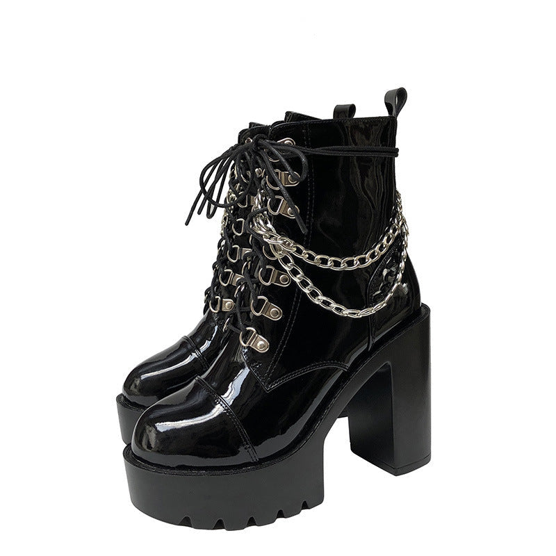 Patent leather platform block heel Martin boots